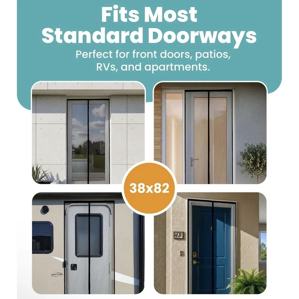 Magnetic Screen Door - Bugs Out, Breeze in - 9Min Install Auto-Sealing Heavy Dut